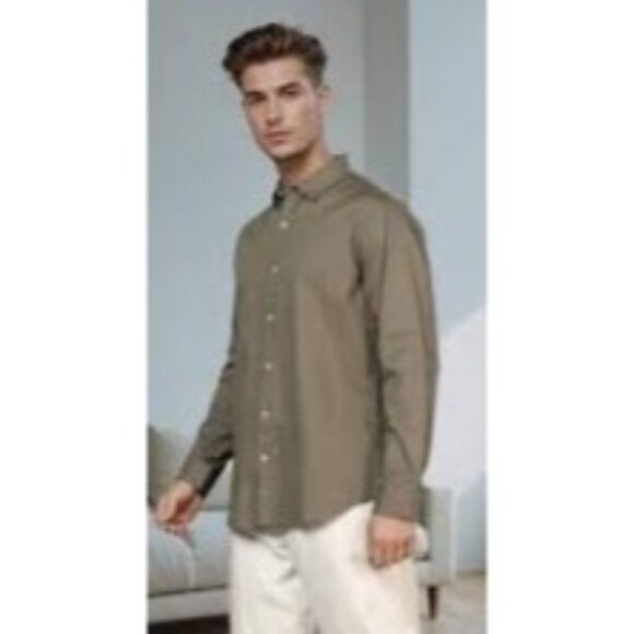 Shein Mens Light Green Button-Up Shirt 3XL Gauze Lightweight Comfy Casual Office - Picture 2 of 16